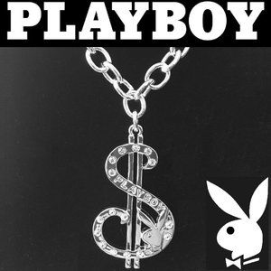 Playboy Necklace Dollar Sign Pendant Bunny Logo Crystal $ Cash Money Hip Hop y2k